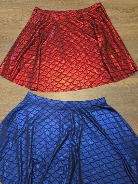 Red and Blue Mermaid-Scale Skirts – Women's Stretch A-Line Skirts